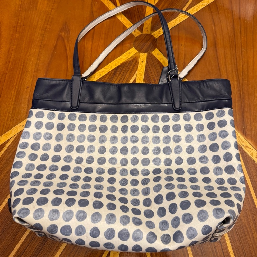 Coach Navy and Cream Polka Dot Tote